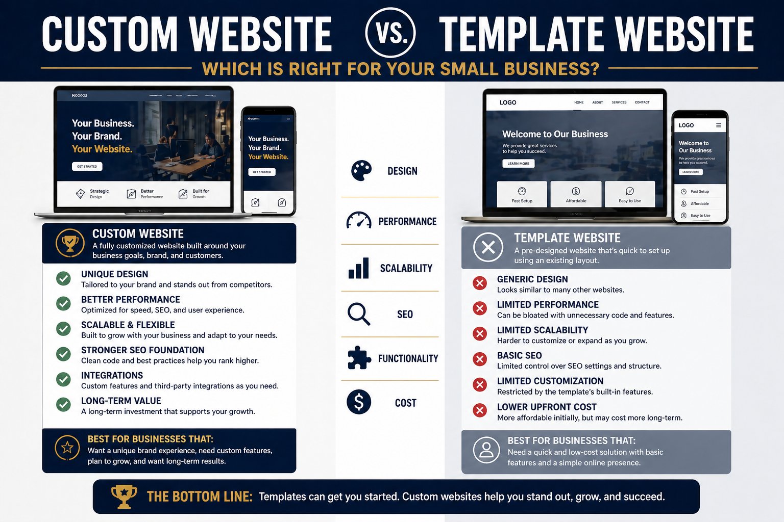 custom website vs. template for small business